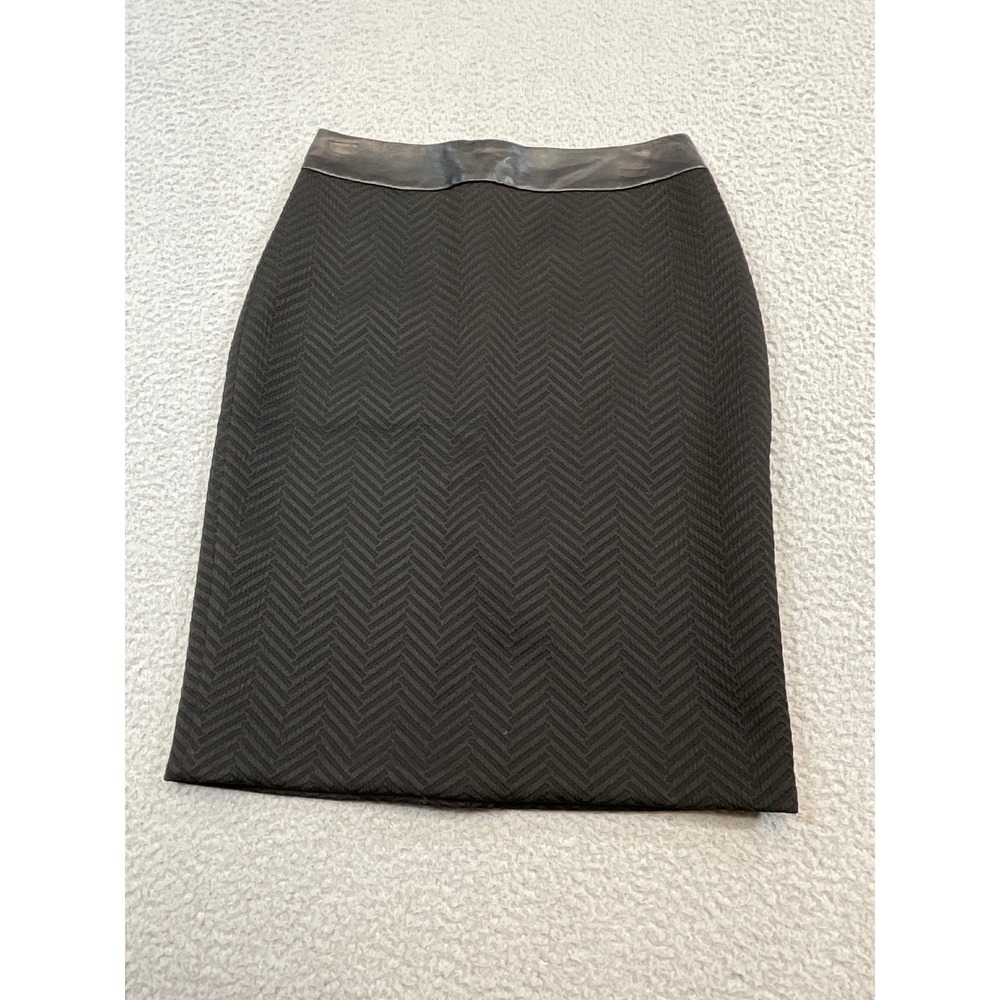 Banana‎ Republic Pencil Skirt Womens 2 Black NWT Chevron Faux Leather Trim Zip